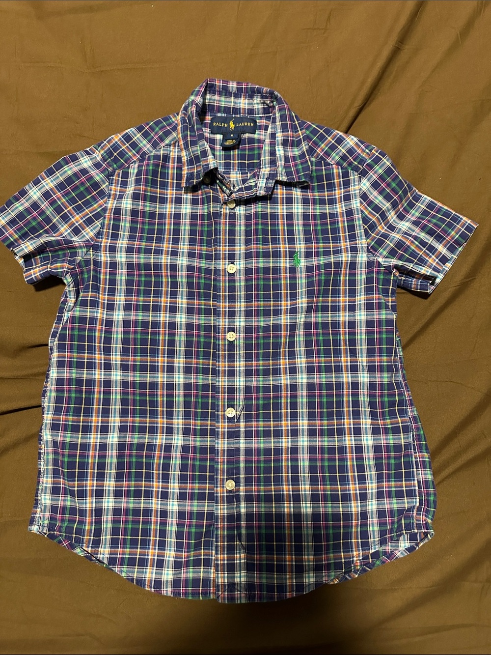 Ralph Lauren Boy Short-Sleeve Button-Down Shirt - Navy Blue